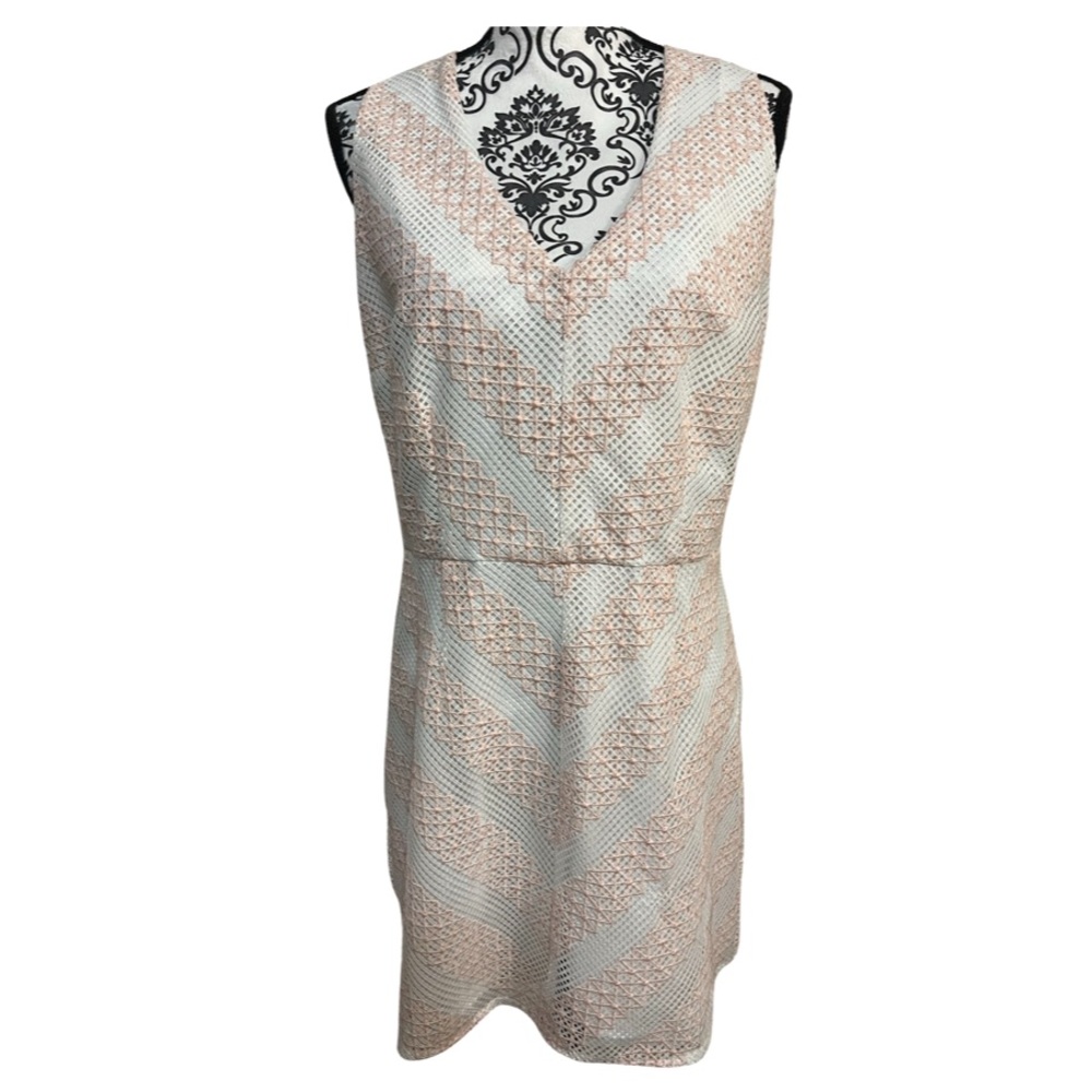 NWT Anna Cate Pink White Chevron Eyelet Lace Dress Geometric Sleeveless V-Neck